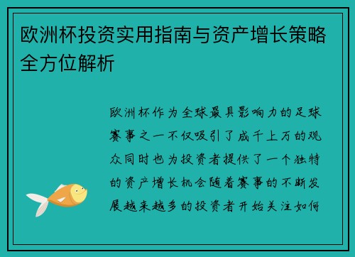 欧洲杯投资实用指南与资产增长策略全方位解析